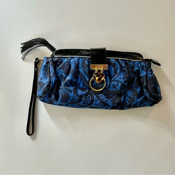 Sharif Handbags - Sharif Vintage Baguette Blue Shimmer Floral Wristlet Bag